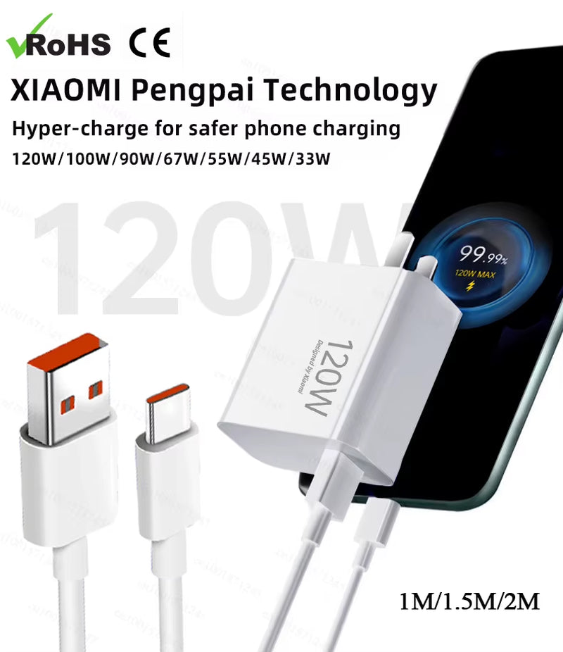 Original Usb Type C Cable 120W 100W 90W 67W 45W Turbo Fast Charger Mi 17 15 14 13 12 T Pro Ultra Poco F8 X8 X7 Redmi Note